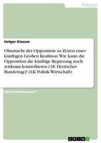 Ohnmacht der Opposition zu Zeiten einer künftigen Großen Koalition. Wie kann die Opposition die künftige Regierung noch wirksam kontrollieren (18. Deutscher Bundestag)? (LK Politik-Wirtschaft) - Holger Kiesow - E-Book