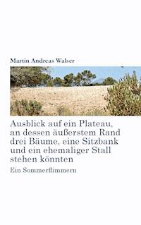 Ausblick auf ein Plateau, an dessen äussertem Rand drei Bäume, eine Sitzbank und ein ehemaliger Stall stehen könnten - Martin Andreas Walser - E-Book