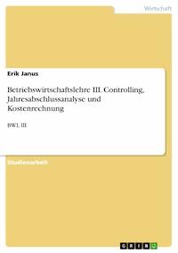 Betriebswirtschaftslehre III. Controlling, Jahresabschlussanalyse und Kostenrechnung - Erik Janus - E-Book