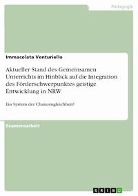 Aktueller Stand des Gemeinsamen Unterrichts im Hinblick auf die Integration des Förderschwerpunktes geistige Entwicklung in NRW - Immacolata Venturiello - E-Book