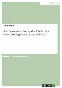 Eine Zusammenfassung der Inhalte des Films „Das Tagebuch der Anne Frank“ - Tim Blume - E-Book